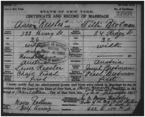 Tillie and Aaron's marriage certificate