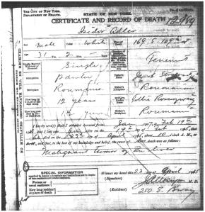 Isidor Adler death certificate