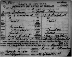 Hyman and Sophie's marriage certificate 1904