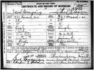 Jacob Rosenzweig and Ethel Bloom marriage certificate