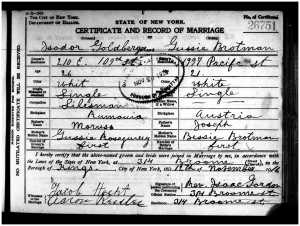 Isadore Goldschlager and Bessie Brotman marriage certificate