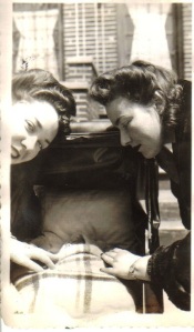 Mildred and Irene looking at Ariela 1947