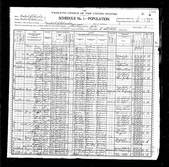Hart Cohen and family in Washington, DC 1900 US census