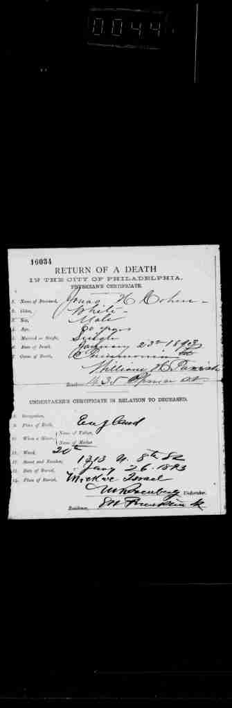 Jonas Cohen 1893 death certificate