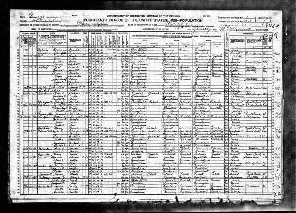 Joseph Cohen and family 1920 census