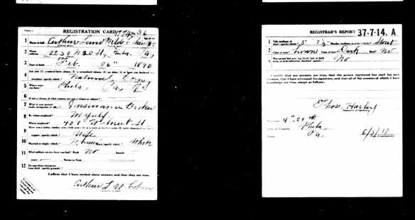 Arthur LW Cohen, Sr. World War I draft registration