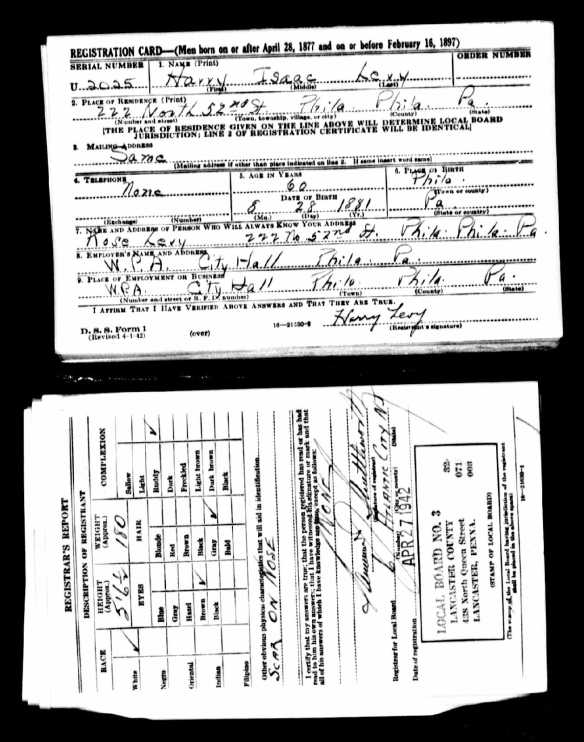 Isaac "Harry" Levy World War 2 draft registration