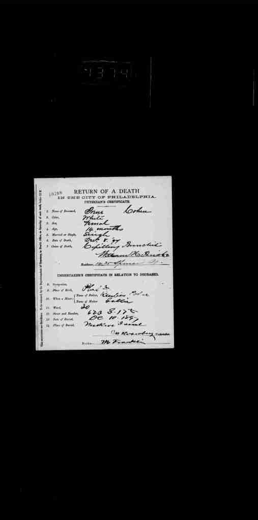 Irene Cohen death certificate