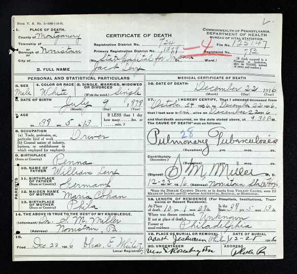 Jacob Levy death certificate