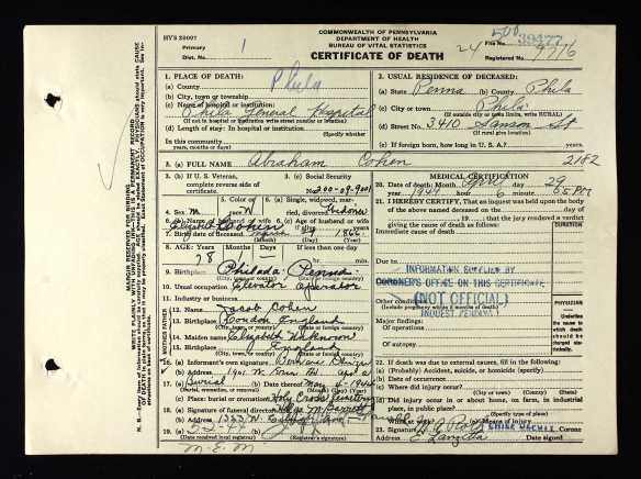 Abraham death certificate 1944
