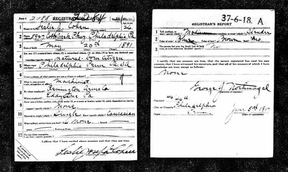 Leslie Cohen World War I draft registration