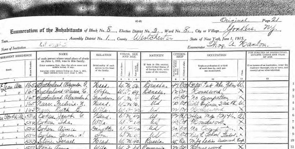 Jacob and Ida Cohen and family 1915 NY census