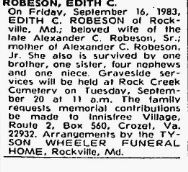 Edith Cohen Robeson death notice 1983 Ancestry.com. Historical Newspapers, Birth, Marriage, & Death Announcements, 1851-2003 [database on-line]. Provo, UT, USA: Ancestry.com Operations Inc, 2006.
