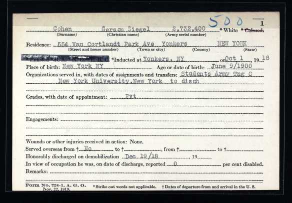 Gerson Siegel Cohen military record