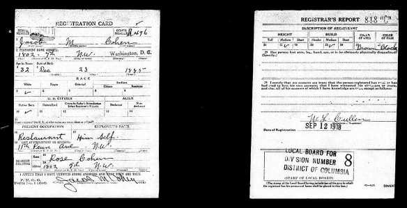 Jacob M. Cohen World War I registration (second)