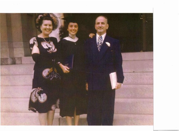 Bessie and Stanley Cohen with their daughter Marjorie at her graduation 