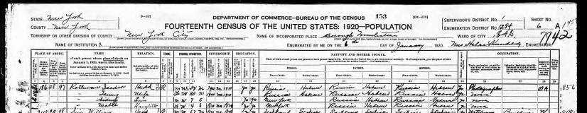 Isadore Rothman on the 1920 census