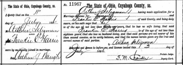 Cuyahoga County Archive; Cleveland, Ohio; Cuyahoga County, Ohio, Marriage Records, 1810-1973; Volume: Vol 42-43; Page: 489; Year Range: 1892 Sep - 1896 Jul