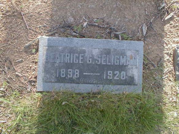 Beatrice Seligman headstone http://www.findagrave.com/cgi-bin/fg.cgi?page=gr&GSln=Seligman&GSiman=1&GScid=38062&GRid=114937292&