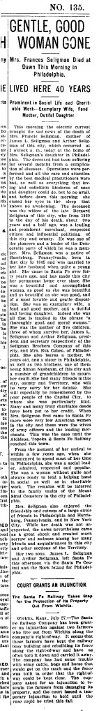 frances seligman obit July-27-1905 new mexican
