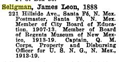 James Seligman in Swarthmore register 1920