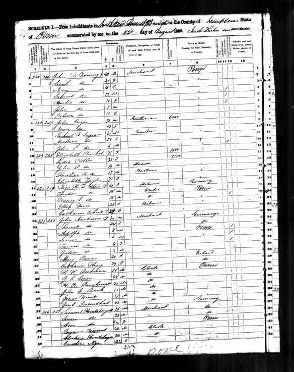 John Nusbaum 1850 census Harrisburg, PA