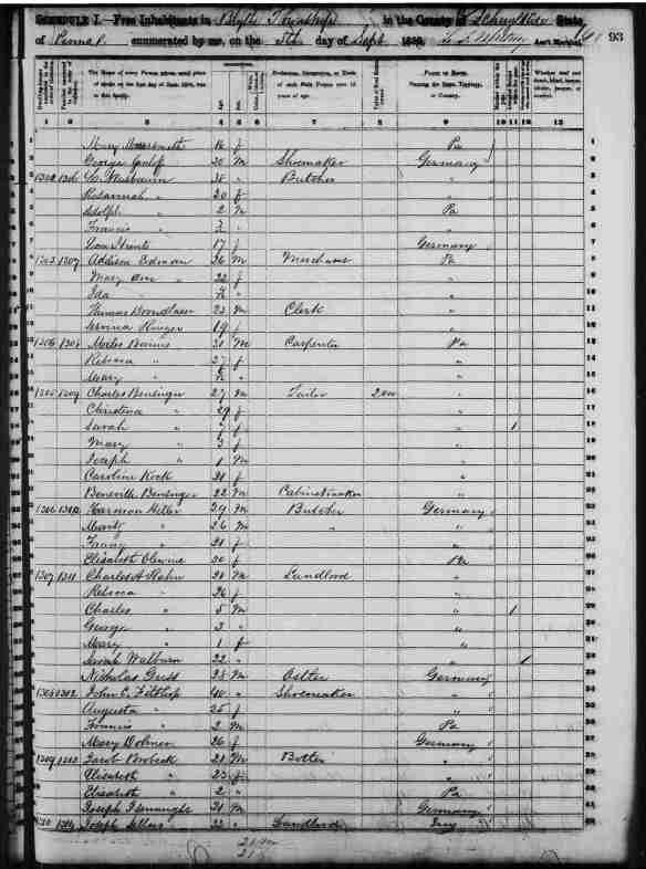 L. Nusbaum 1850 census Lewistown, PA