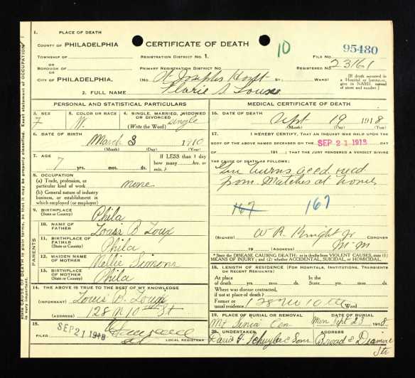Ancestry.com. Pennsylvania, Death Certificates, 1906-1963 [database on-line]. Provo, UT, USA: Ancestry.com Operations, Inc., 2014. Original data: Pennsylvania (State). Death certificates, 1906–1963. Series 11.90 (1,905 cartons). Records of the Pennsylvania Department of Health, Record Group 11. Pennsylvania Historical and Museum Commission, Harrisburg, Pennsylvania.