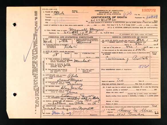 Ancestry.com. Pennsylvania, Death Certificates, 1906-1963 [database on-line]. Provo, UT, USA: Ancestry.com Operations, Inc., 2014. Original data: Pennsylvania (State). Death certificates, 1906–1963. Series 11.90 (1,905 cartons). Records of the Pennsylvania Department of Health, Record Group 11. Pennsylvania Historical and Museum Commission, Harrisburg, Pennsylvania.