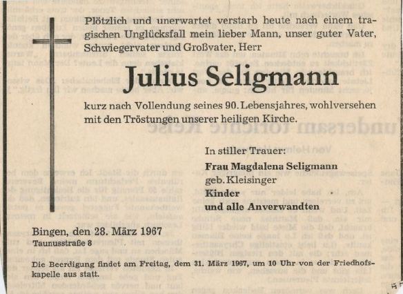 Julius Seligmann death notice