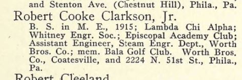 Robert Cook Clarkson Penn bio 1917