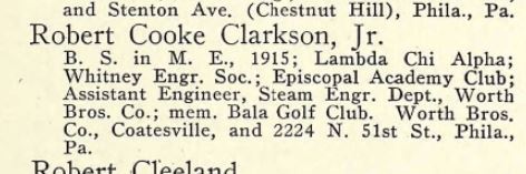 Robert Cook Clarkson Penn bio 1917