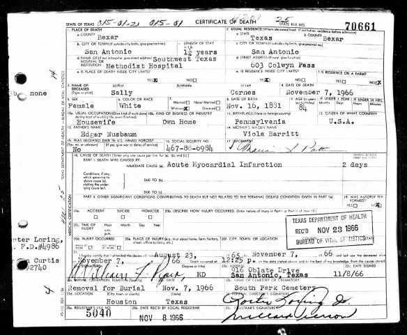 Ancestry.com. Texas, Death Certificates, 1903–1982 [database on-line]. Provo, UT, USA: Ancestry.com Operations, Inc., 2013.