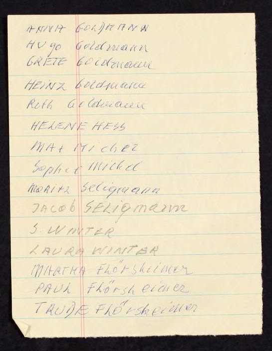 Handwritten list of names Fred Michel