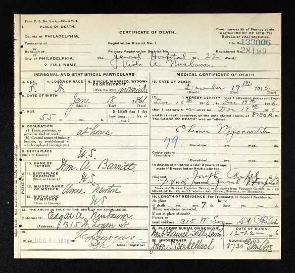 Ancestry.com. Pennsylvania, Death Certificates, 1906-1963 [database on-line]. Provo, UT, USA: Ancestry.com Operations, Inc., 2014.