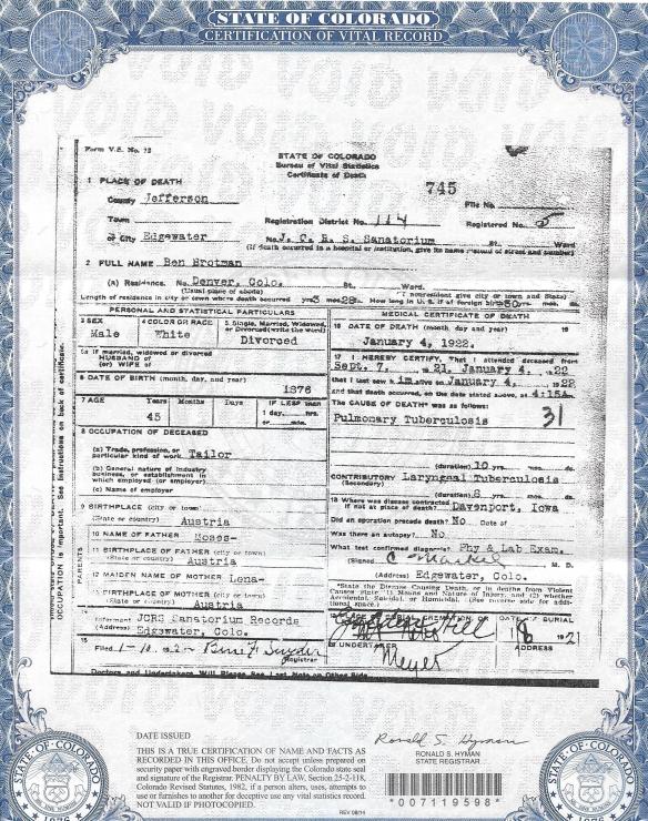 Benjamin Brotman death certificate