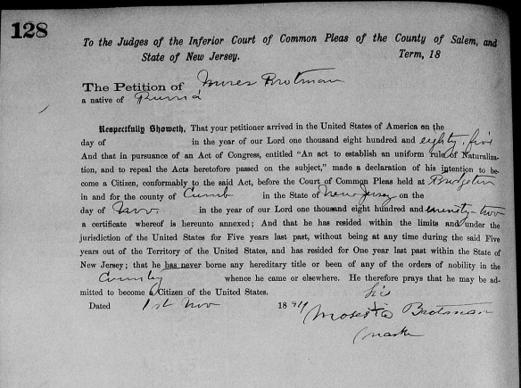 Moses Brotman petition for Naturalization