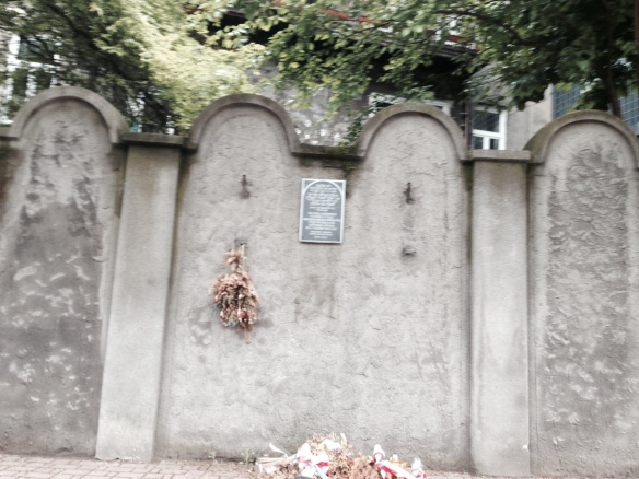 Ghetto Wall in Podgorze, built to look like headstones to demoralize the Jewish residents