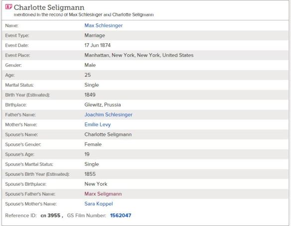 Charlotte Seligmann marriage record
