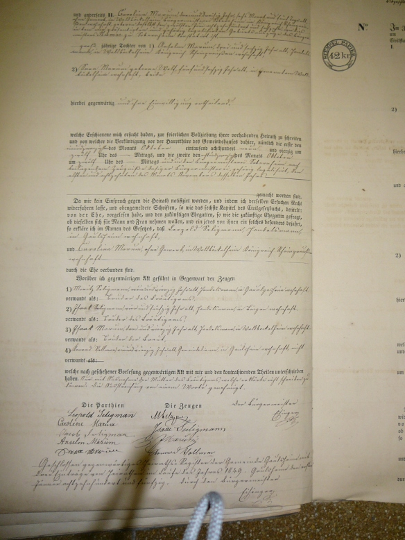 Marriage Record of Leopold Seligmann and Caroline Marum