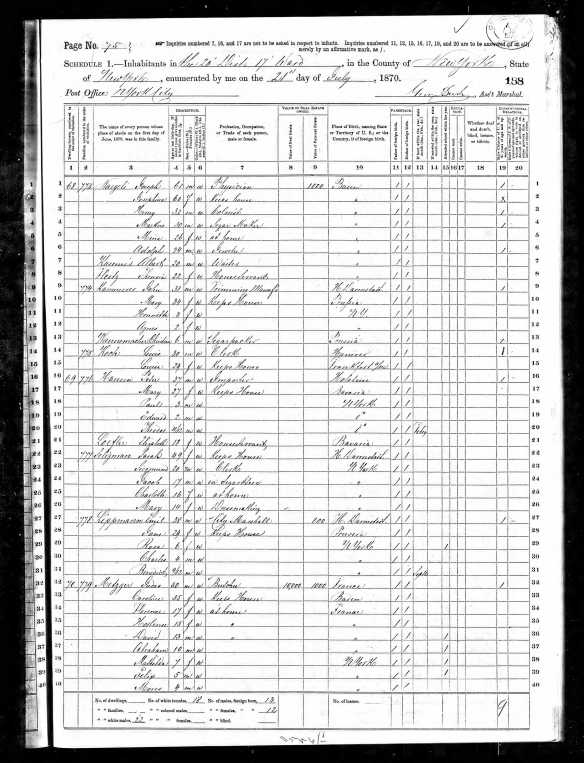 Sarah Seligmann and family 1870 census