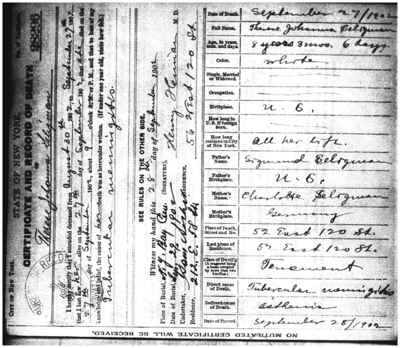 Theresa Seligman death certificate