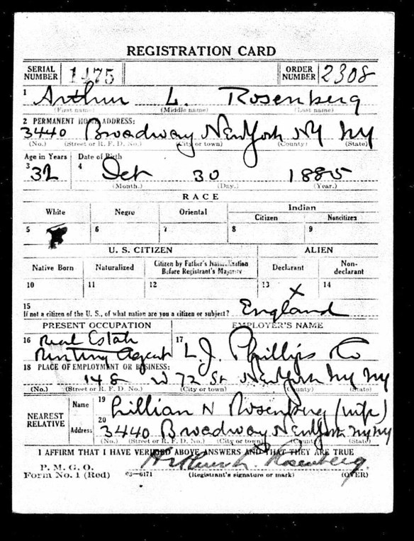 Registration State: New York; Registration County: New York; Roll: 1786675; Draft Board: 141