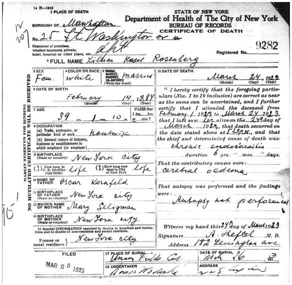 Rosenberg, Lillian death page 1
