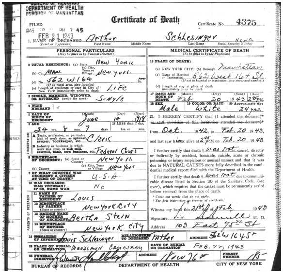 Schlesinger, Arthur 1943 death page 1