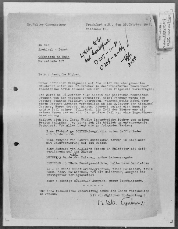 Walter Oppenheimer letter