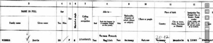Doris Wiener 1937 ship manifest 