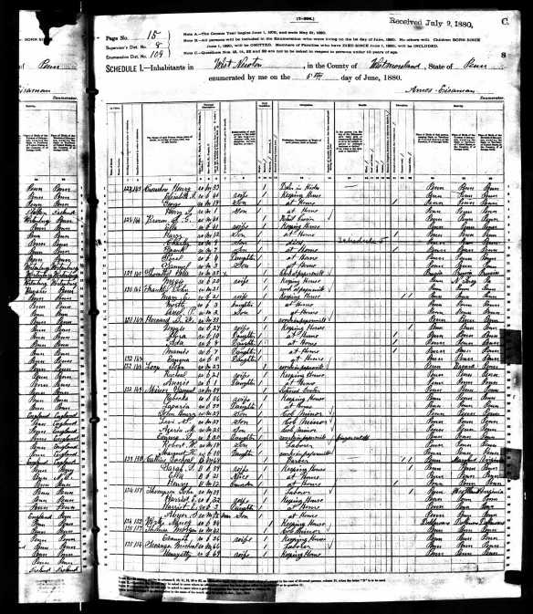 Felix Schoenthal 1880 US census Year: 1880; Census Place: West Newton, Westmoreland, Pennsylvania; Roll: 1204; Family History Film: 1255204; Page: 8C; Enumeration District: 109