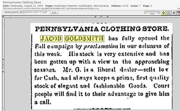 Jacob Goldsmith ad 1854
