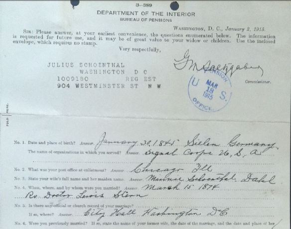 Julius Schoenthal pension file pt 1